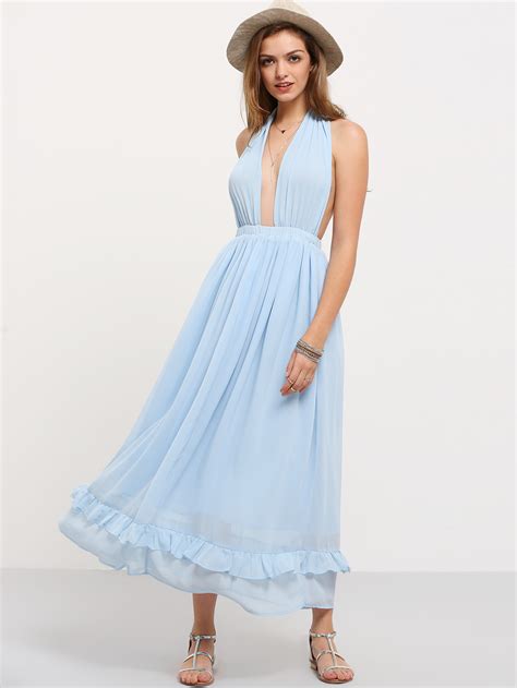 light blue dress shein|shein blue halter dress.